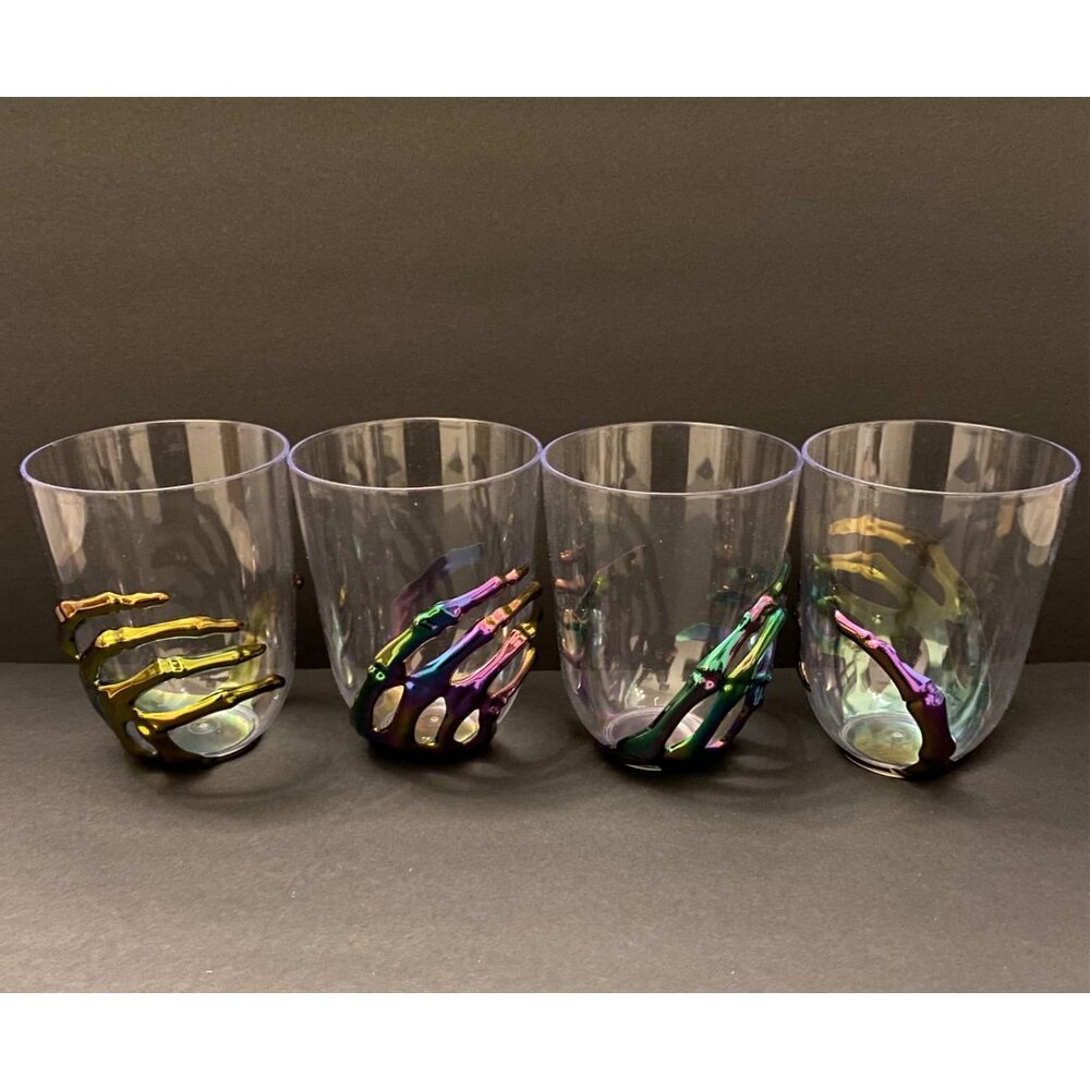 Set of 4 Multicolored Iridescent 3D Skeleton Hand Cups Plastic Party Glasses - Picture 3 of 4